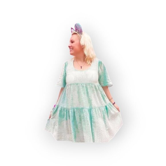 A New Day Mint Tiered Cotton Babydoll Mini Dress Summer Casual Oversized S - Picture 4 of 8